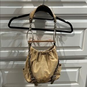 Stylish Tan Suede Women's Purse with Silver Accents